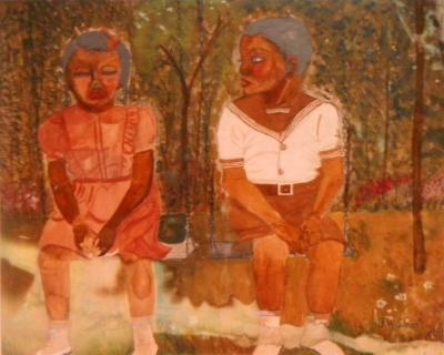 Sample artwork by Jewel Woodward Simon (1911 - 1996), known for mod figure, landscape, graphics - View similar artists and auction records